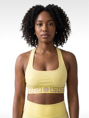 NWT Versace Pale Yellow Greca Border Scoop Bra Top - Stretch Cotton Size M
